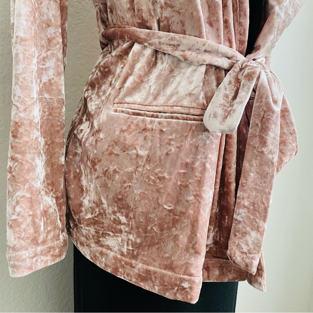 Chelsea 28 Pink Velvet Open-Front Belted Blazer Jacket Coat - Picture 4 of 14